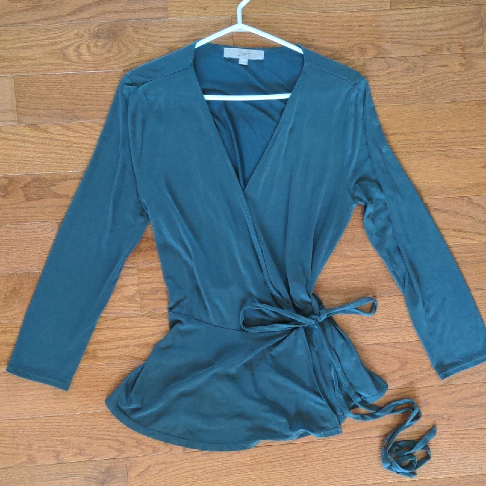 LOFT Deep Teal Wrap Blouse size medium 3/4 sleeves